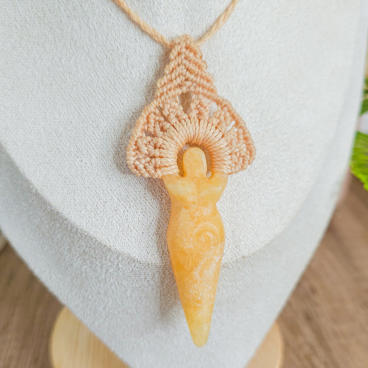 Handmade Orange Calcite Goddess Amulet Necklace