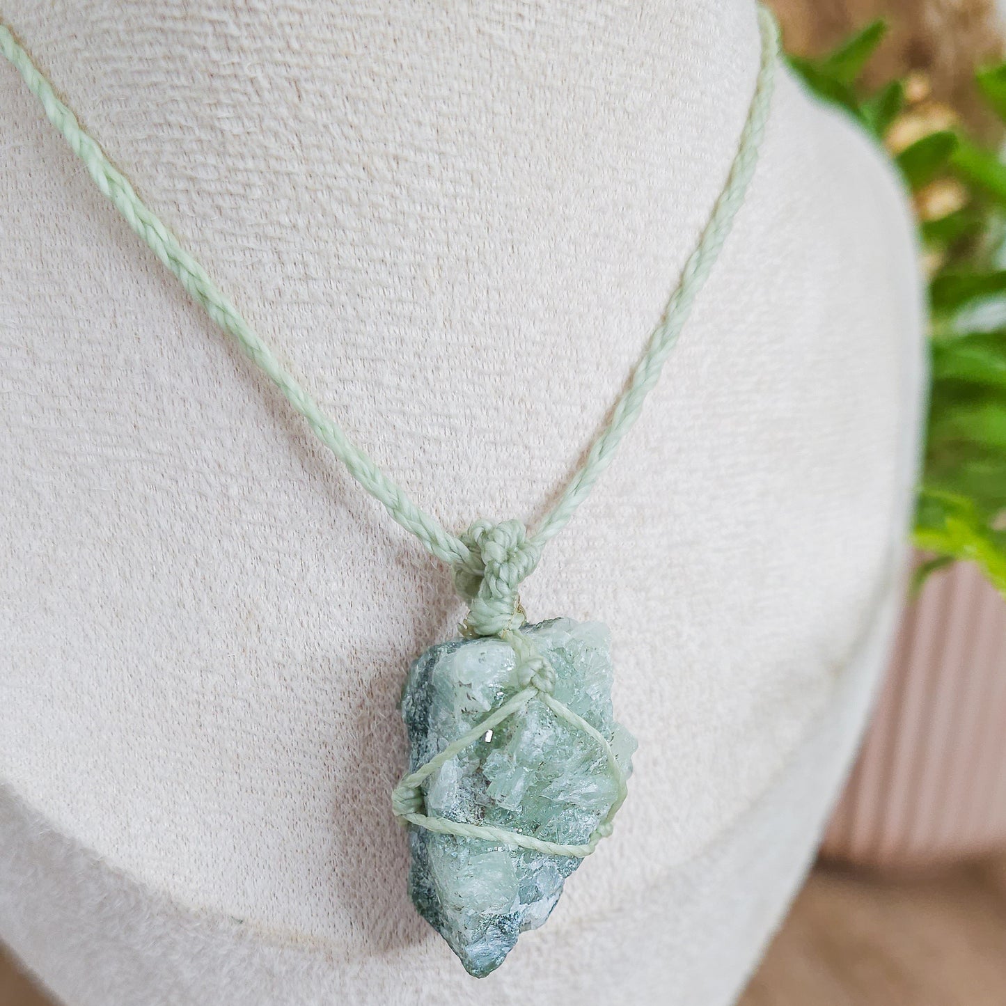 Handmade Necklace With Raw Prehnite Cluster