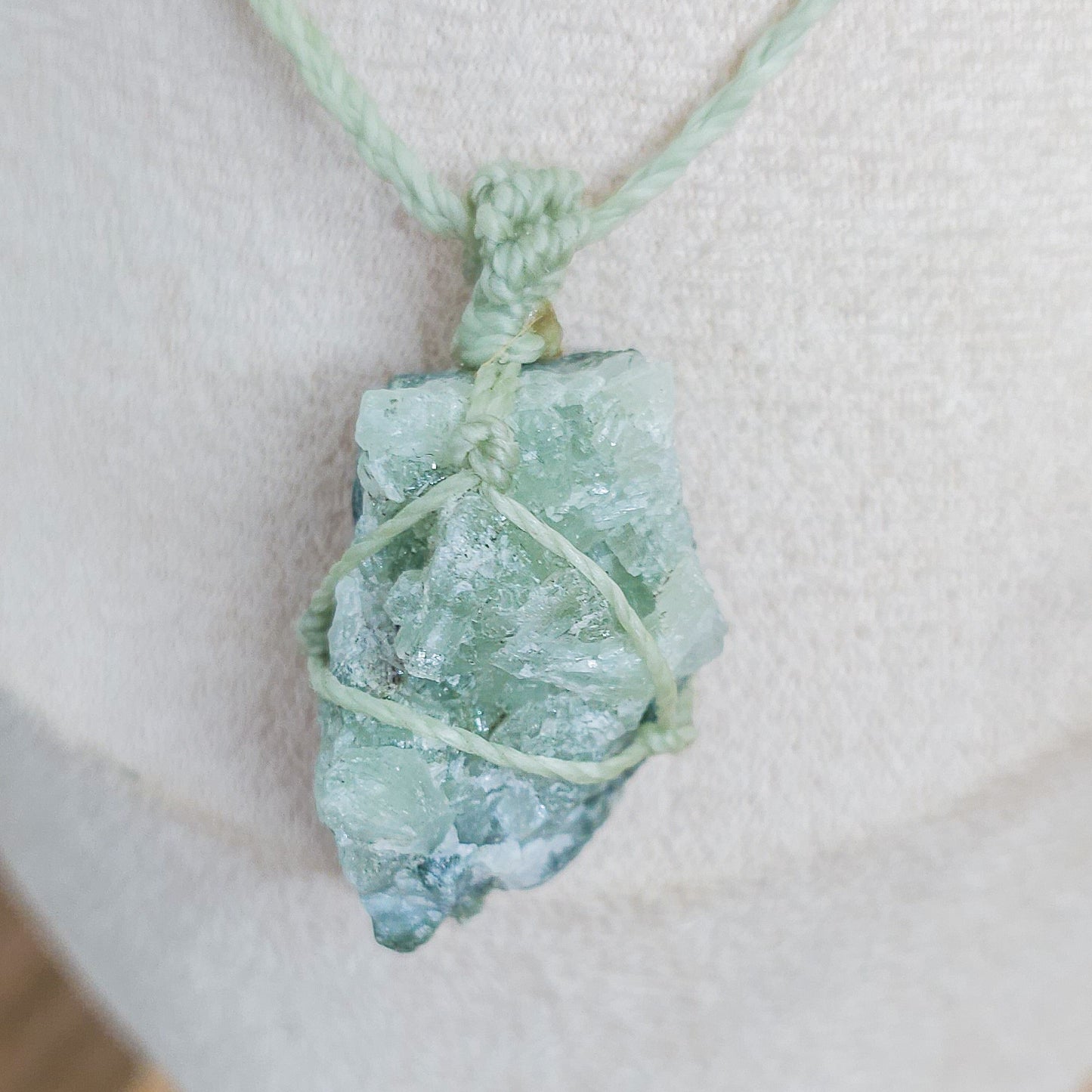 Handmade Necklace With Raw Prehnite Cluster