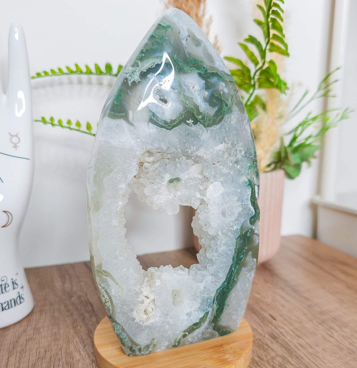 Moss Agate with Druzy Quartz Free-Form