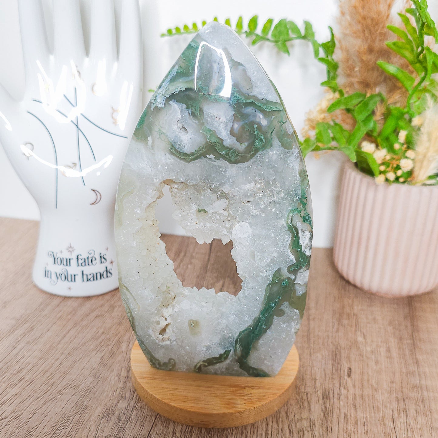 Moss Agate with Druzy Quartz Free-Form