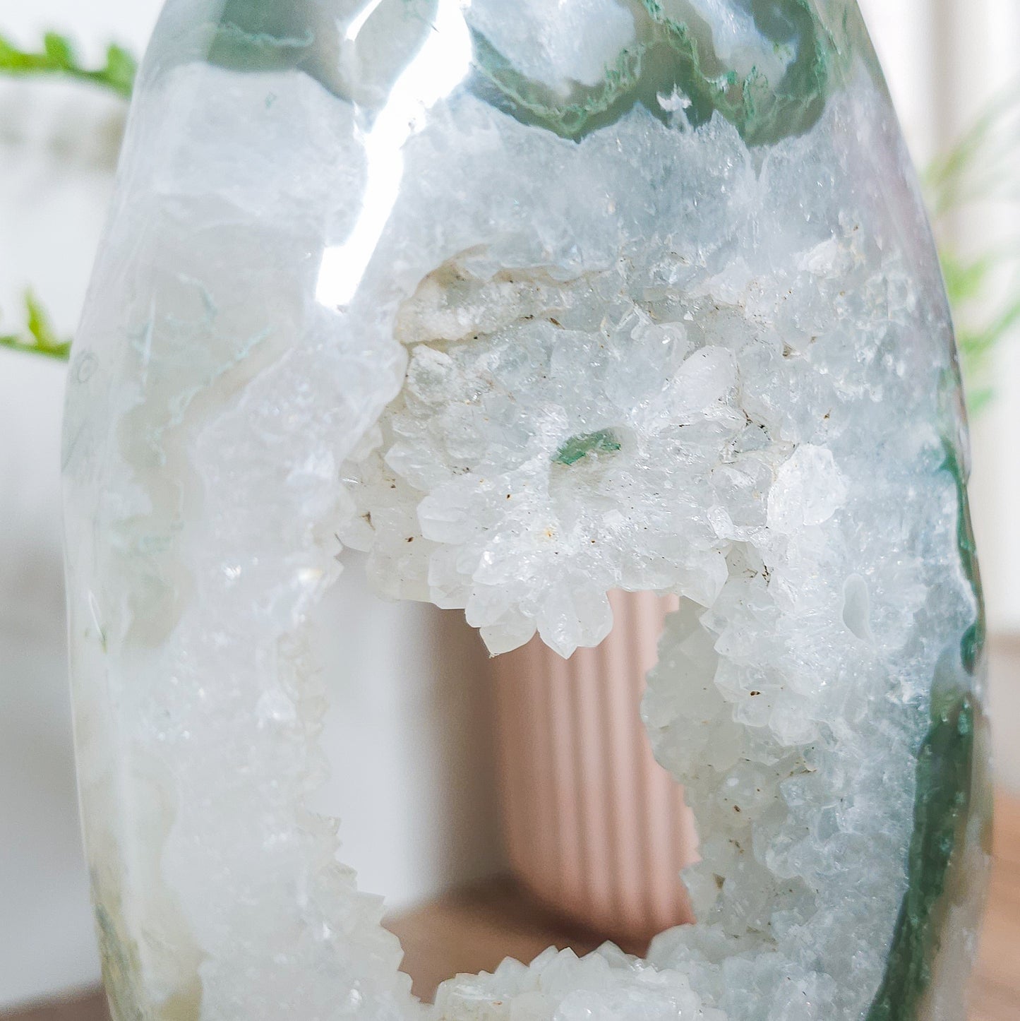 Moss Agate with Druzy Quartz Free-Form