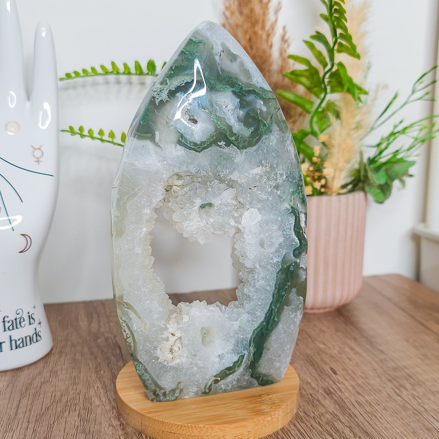 Moss Agate with Druzy Quartz Free-Form
