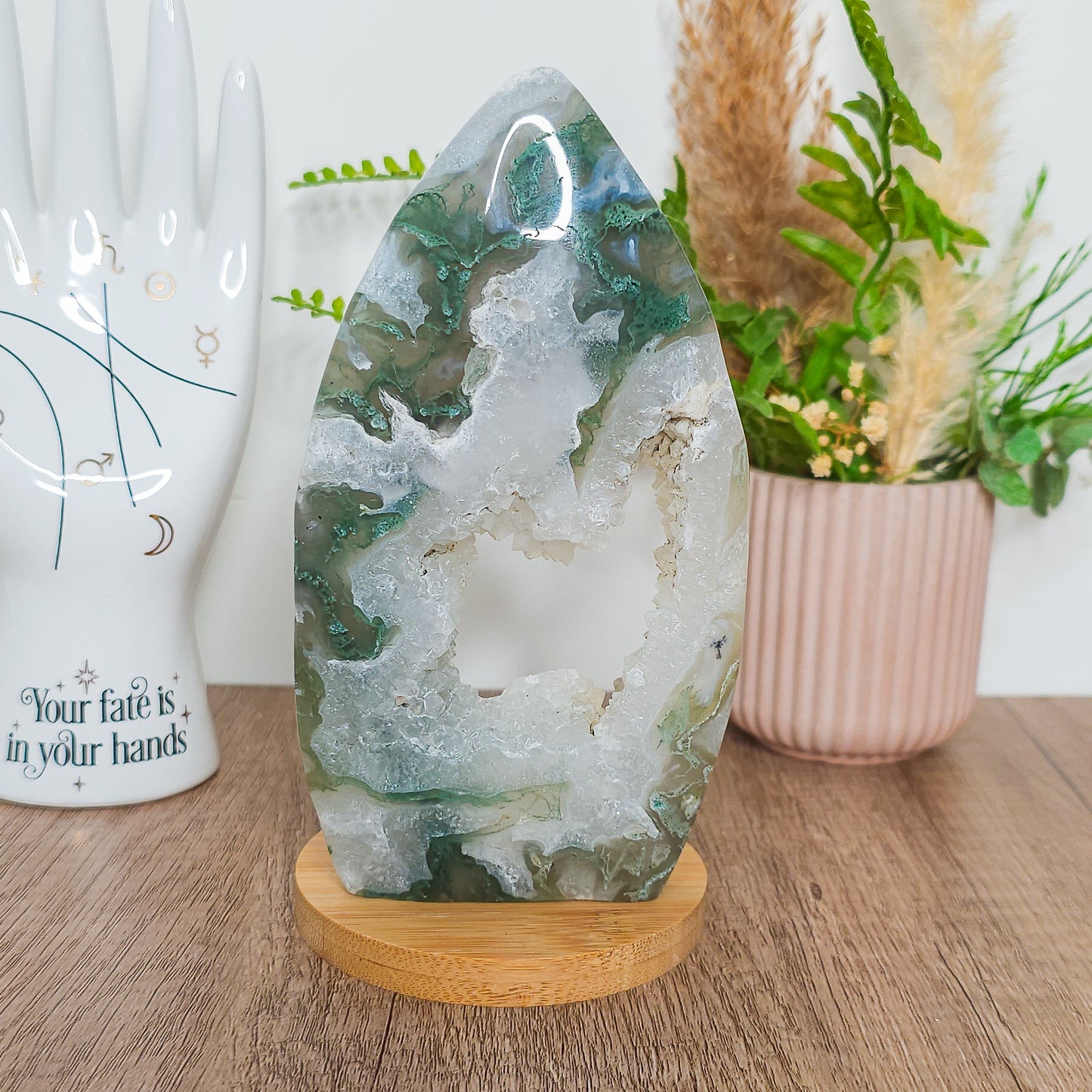 Moss Agate with Druzy Quartz Free-Form