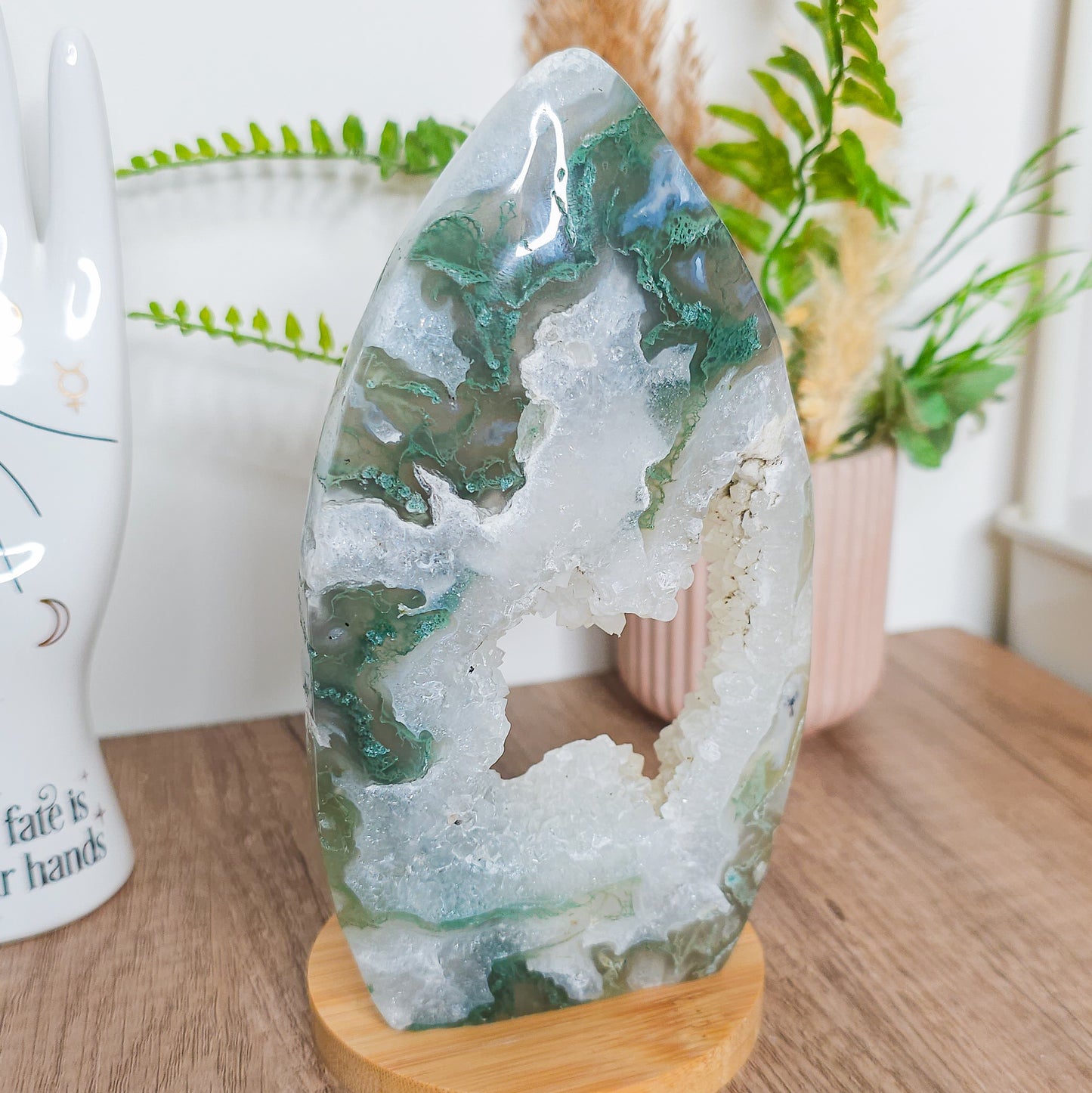 Moss Agate with Druzy Quartz Free-Form