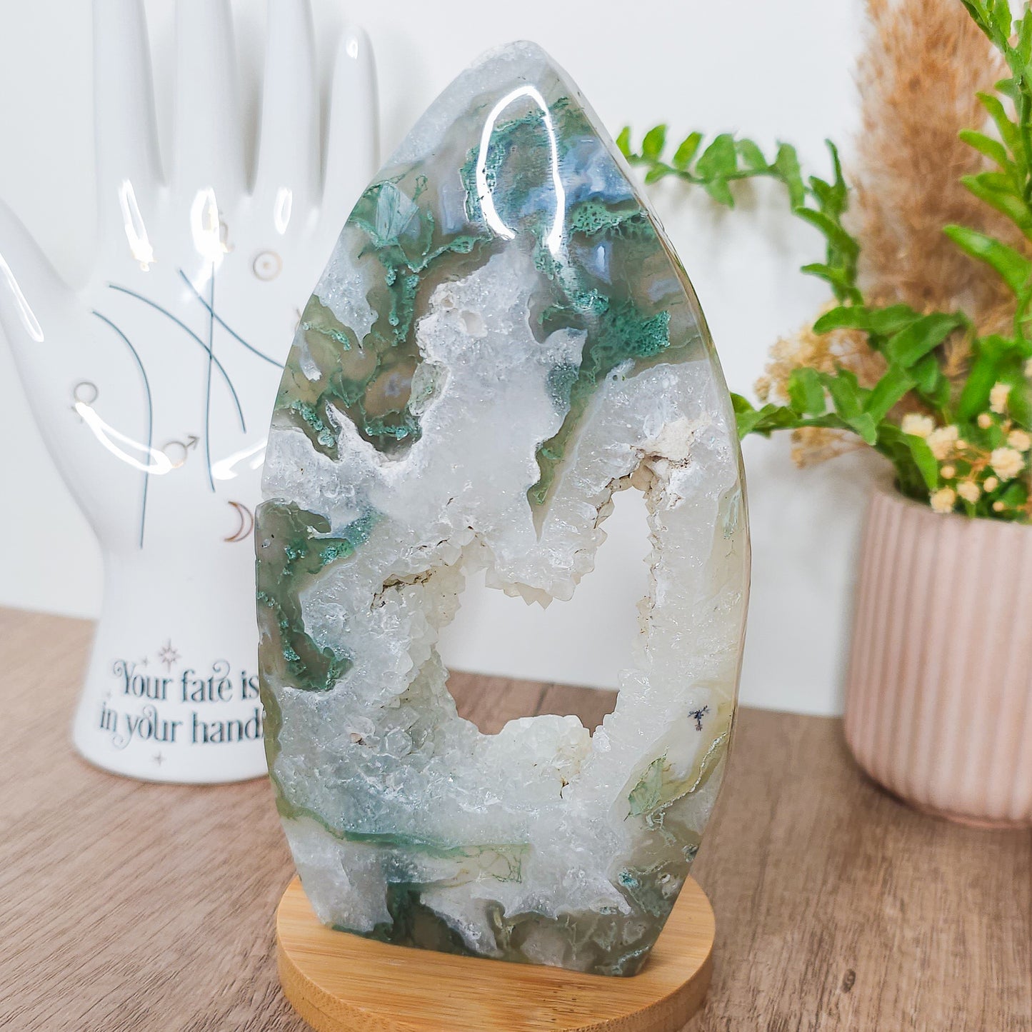 Moss Agate with Druzy Quartz Free-Form