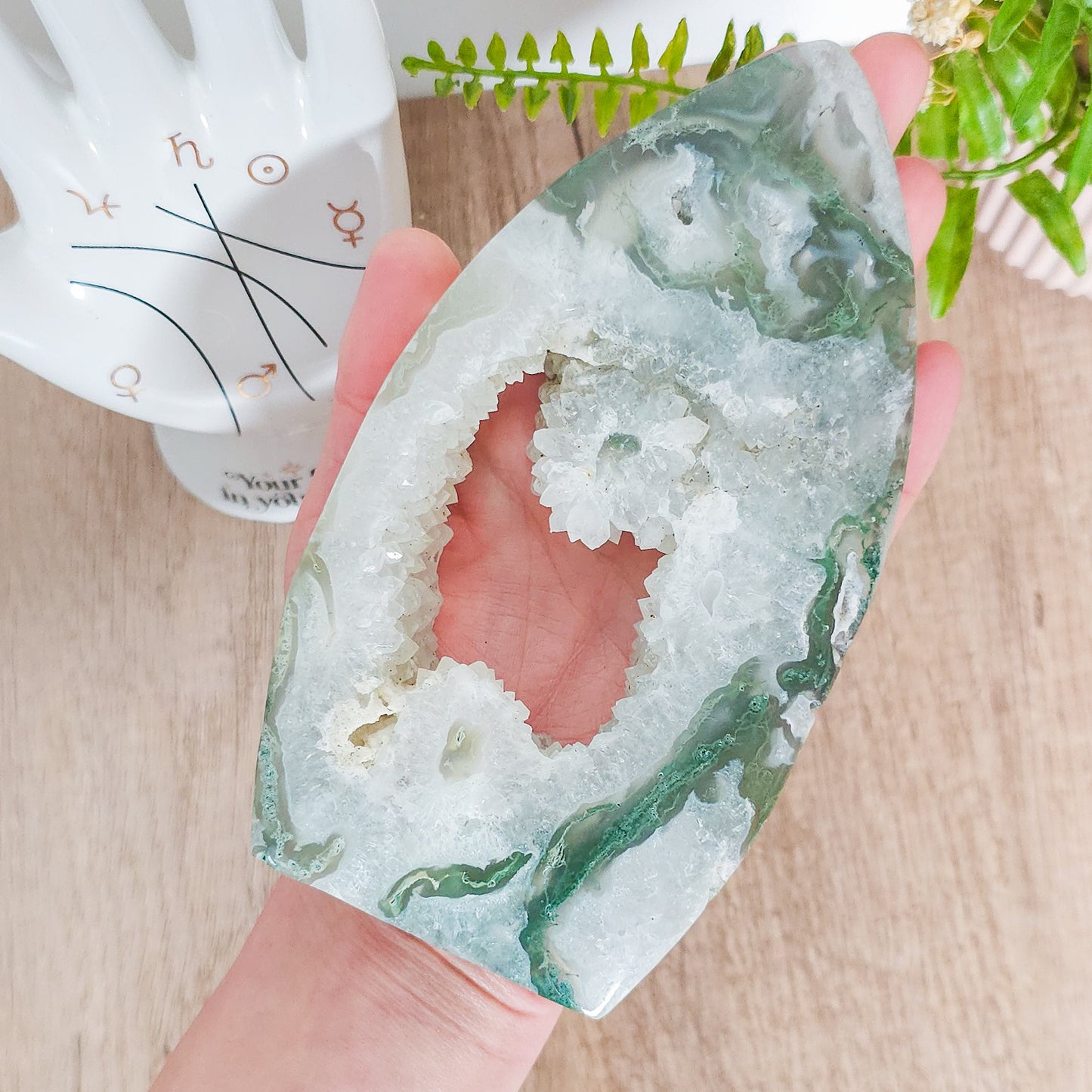 Moss Agate with Druzy Quartz Free-Form