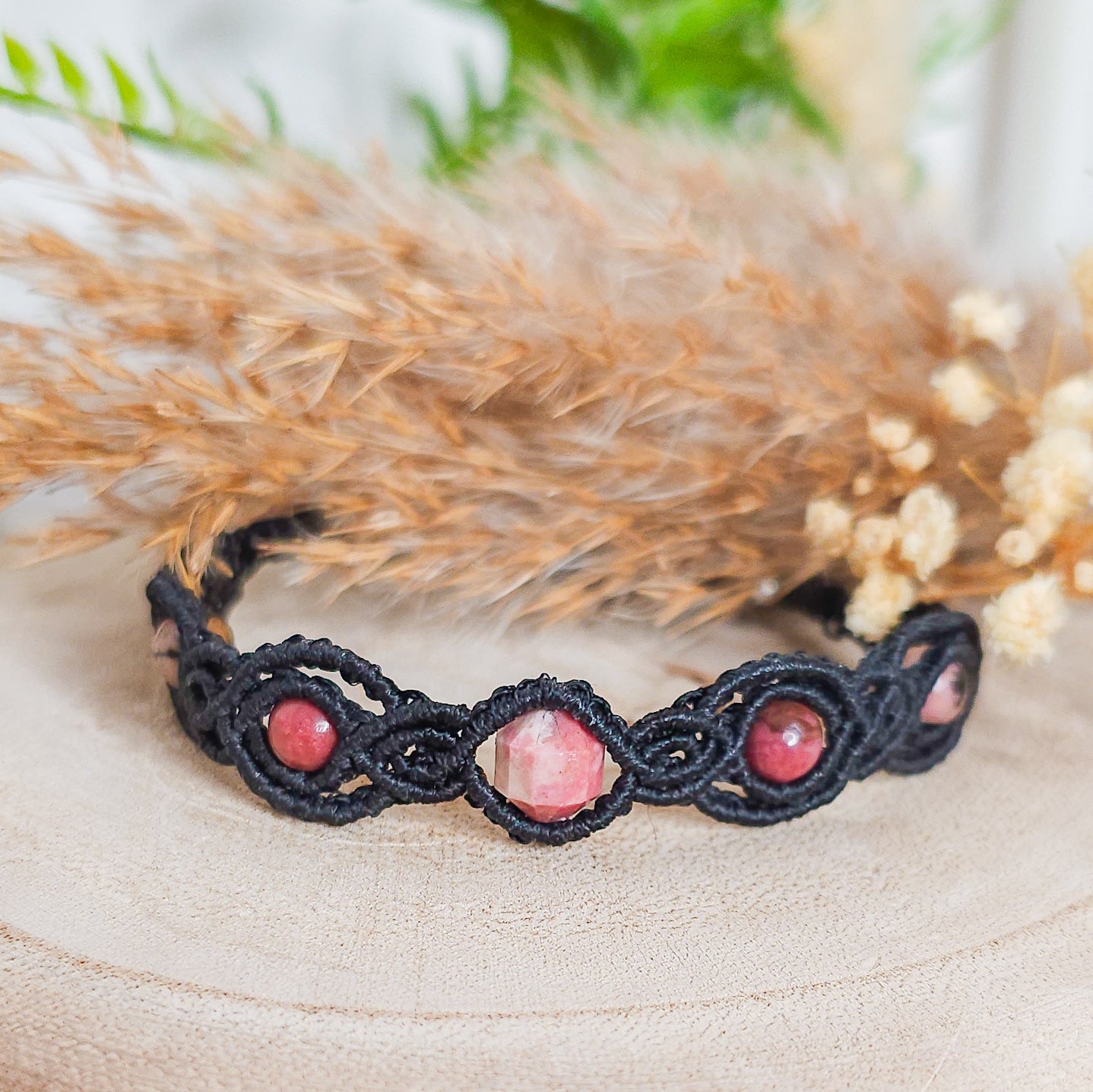 Handmade Macrame Bracelet with Rhodonite