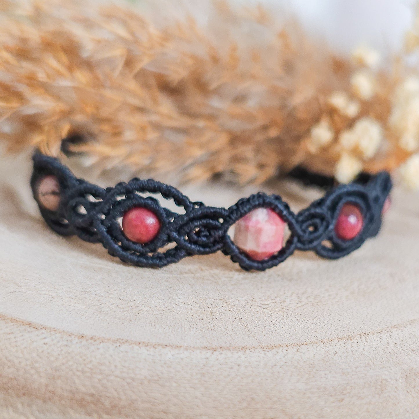 Handmade Macrame Bracelet with Rhodonite
