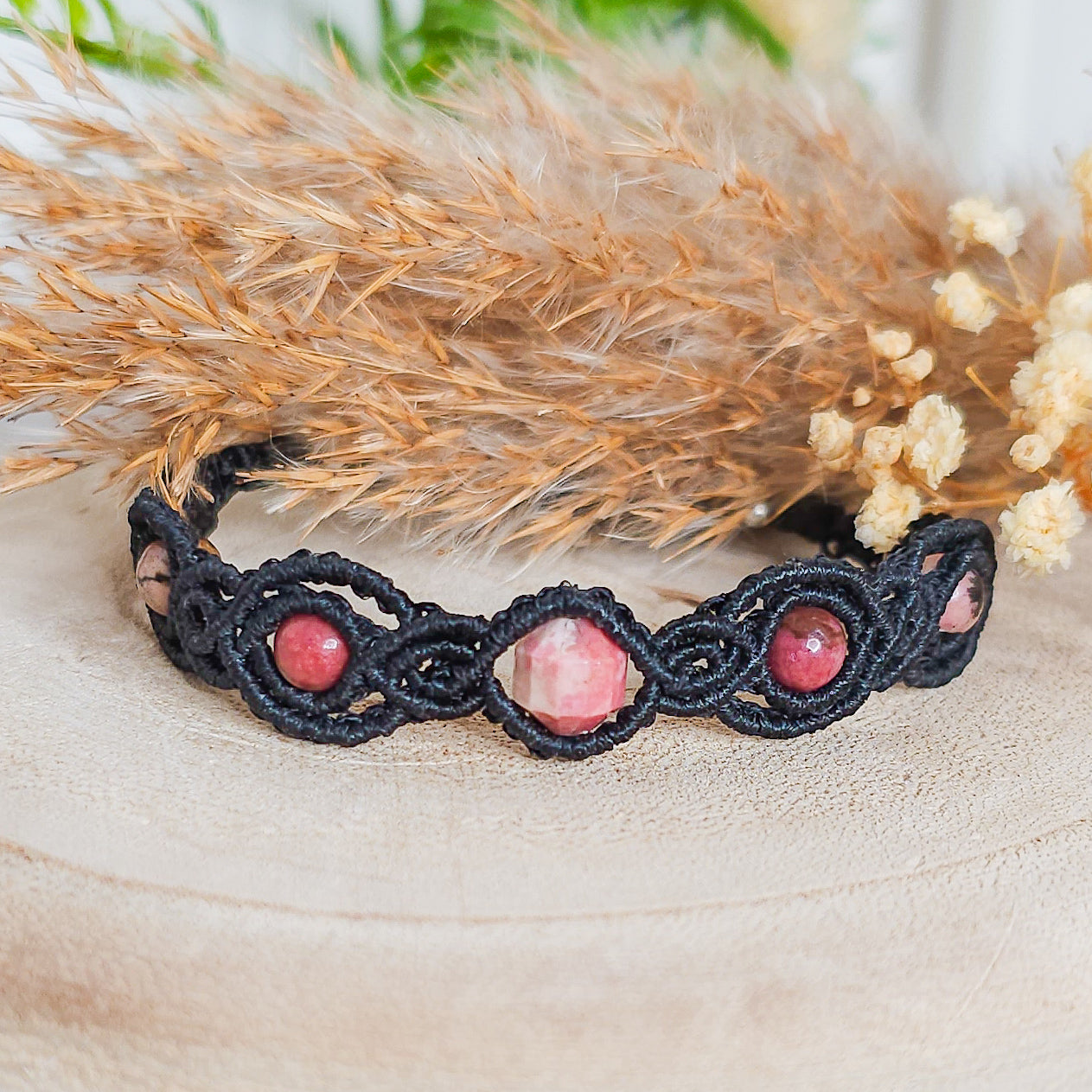 Handmade Macrame Bracelet with Rhodonite