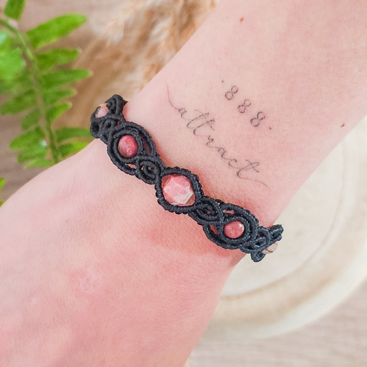 Handmade Macrame Bracelet with Rhodonite