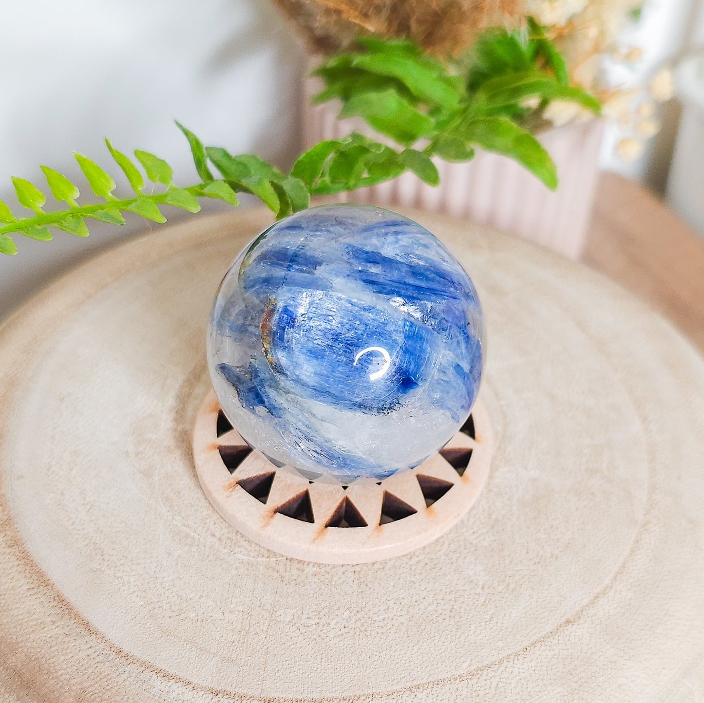 Very High Quality Blue Kyanite in Clear Quartz Sphere