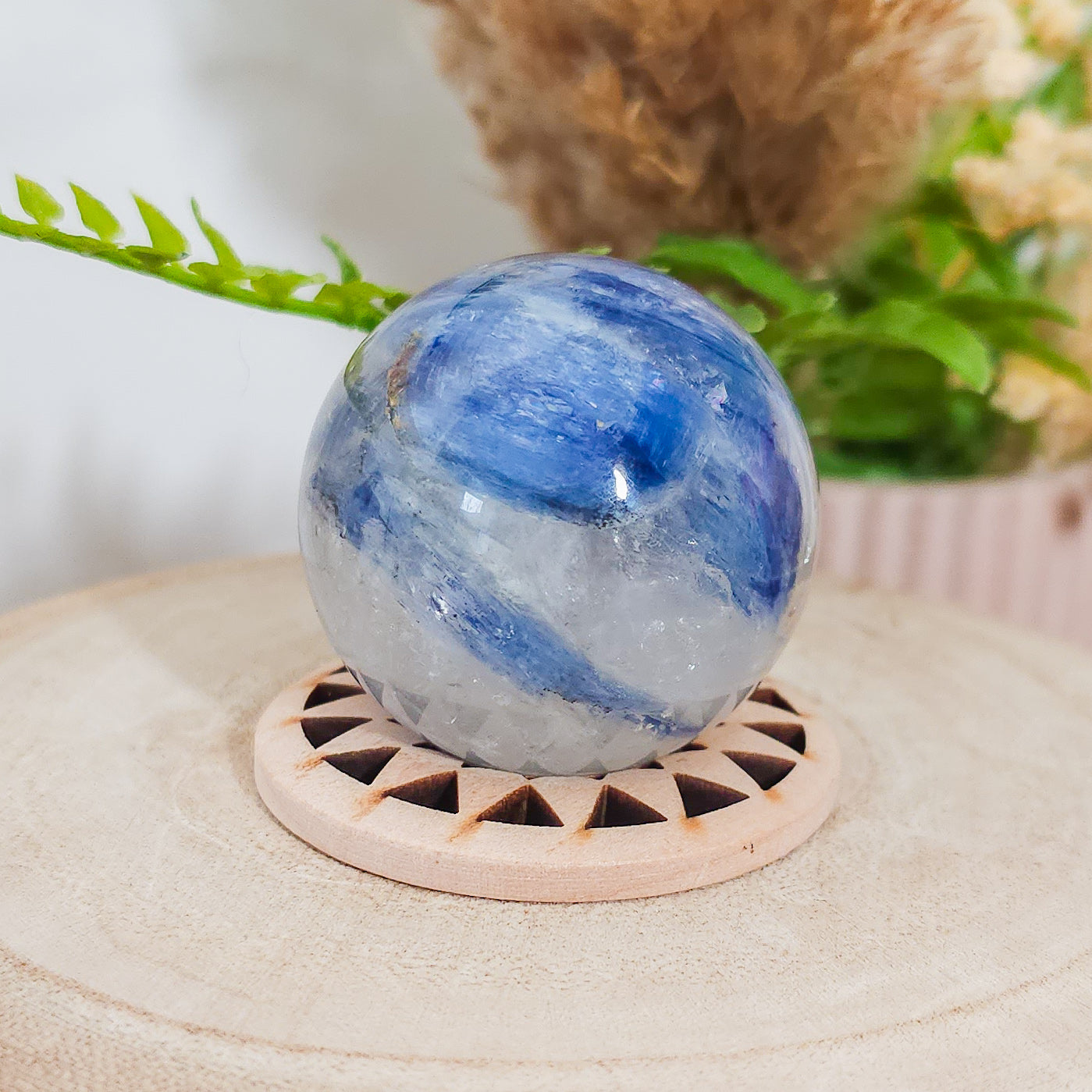Very High Quality Blue Kyanite in Clear Quartz Sphere