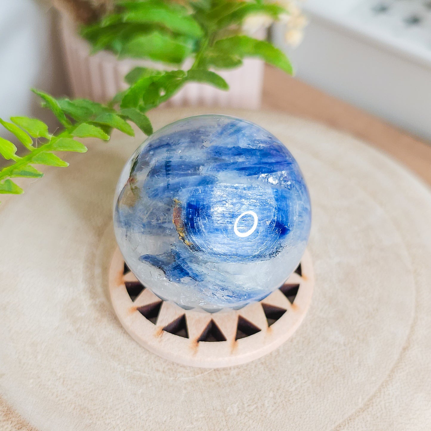 Very High Quality Blue Kyanite in Clear Quartz Sphere