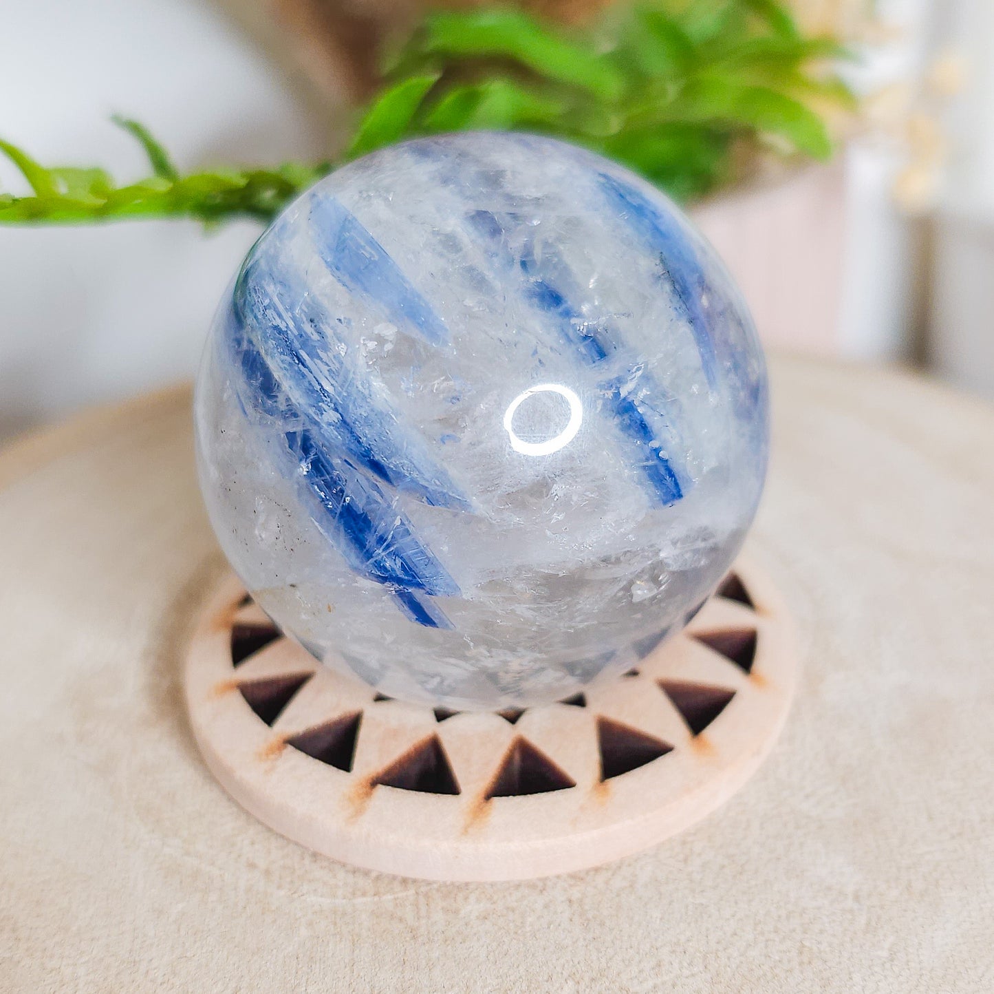 Very High Quality Blue Kyanite in Clear Quartz Sphere