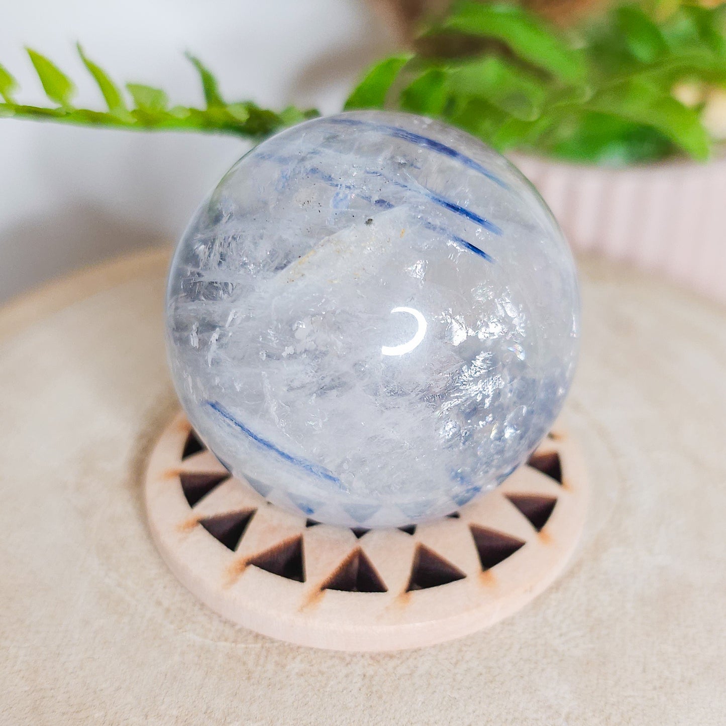 Very High Quality Blue Kyanite in Clear Quartz Sphere