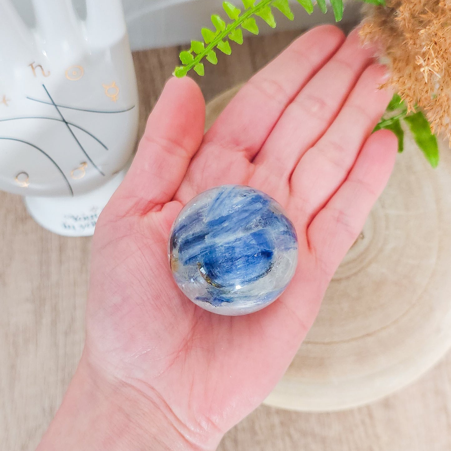 Very High Quality Blue Kyanite in Clear Quartz Sphere