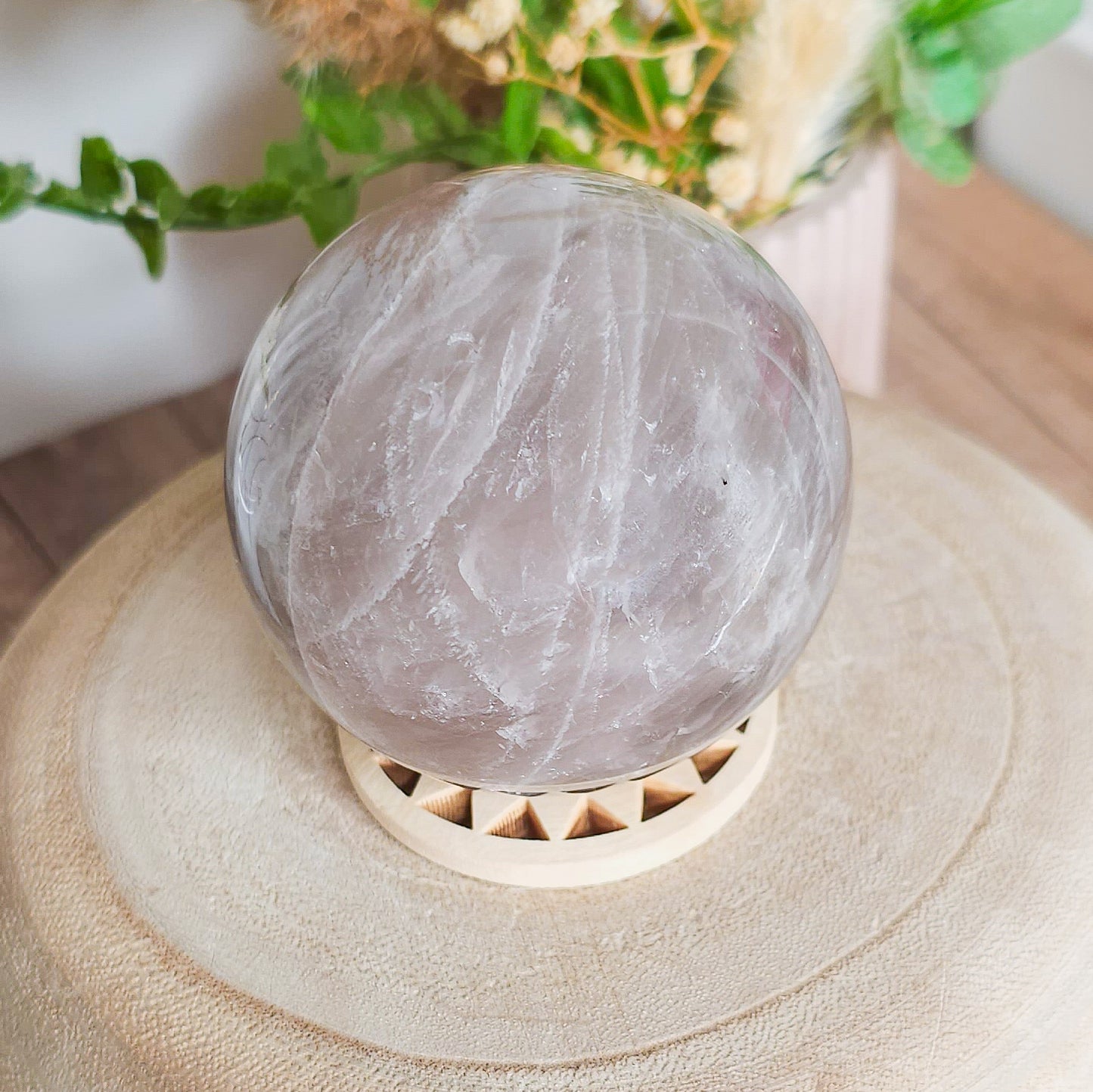 Blue Rose Quartz Sphere With Stand