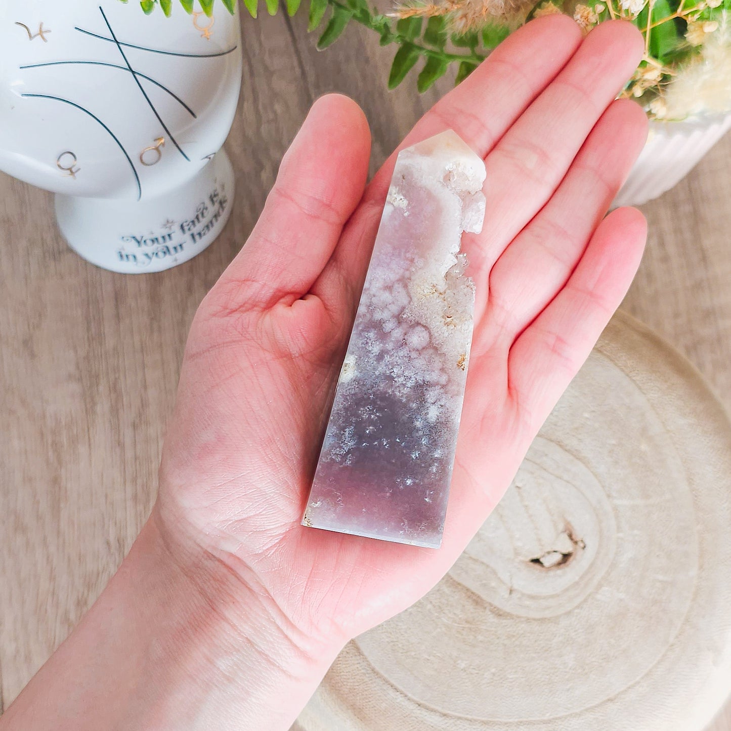 Pink Amethyst with Flower Agate Tower