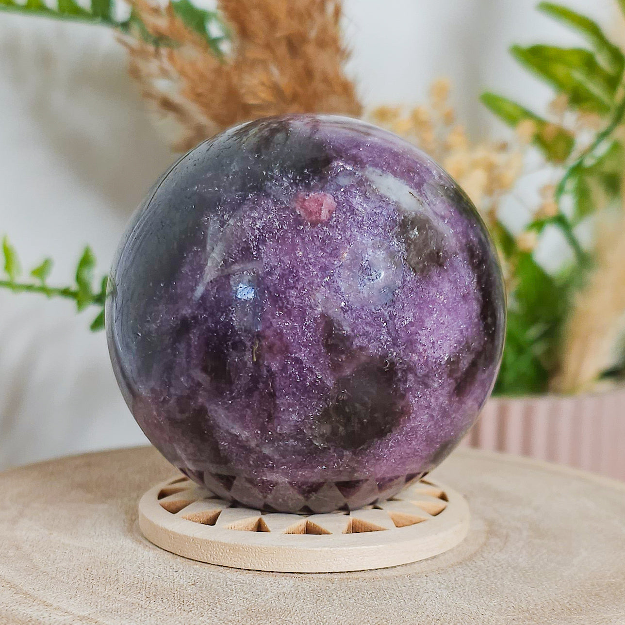 Lepidolite with Pink Tourmaline and Quartz Sphere