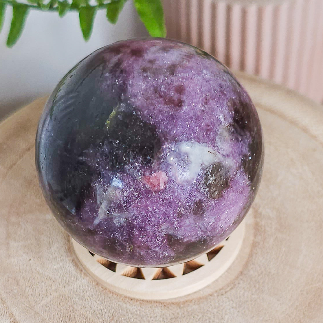Lepidolite with Pink Tourmaline and Quartz Sphere
