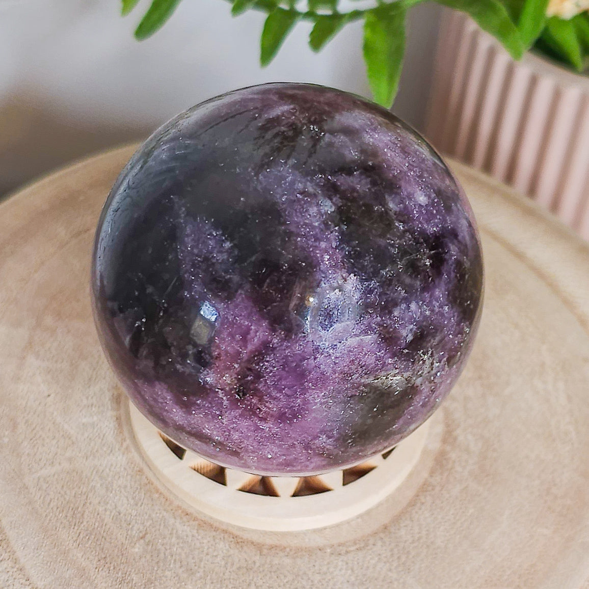 Lepidolite with Pink Tourmaline and Quartz Sphere