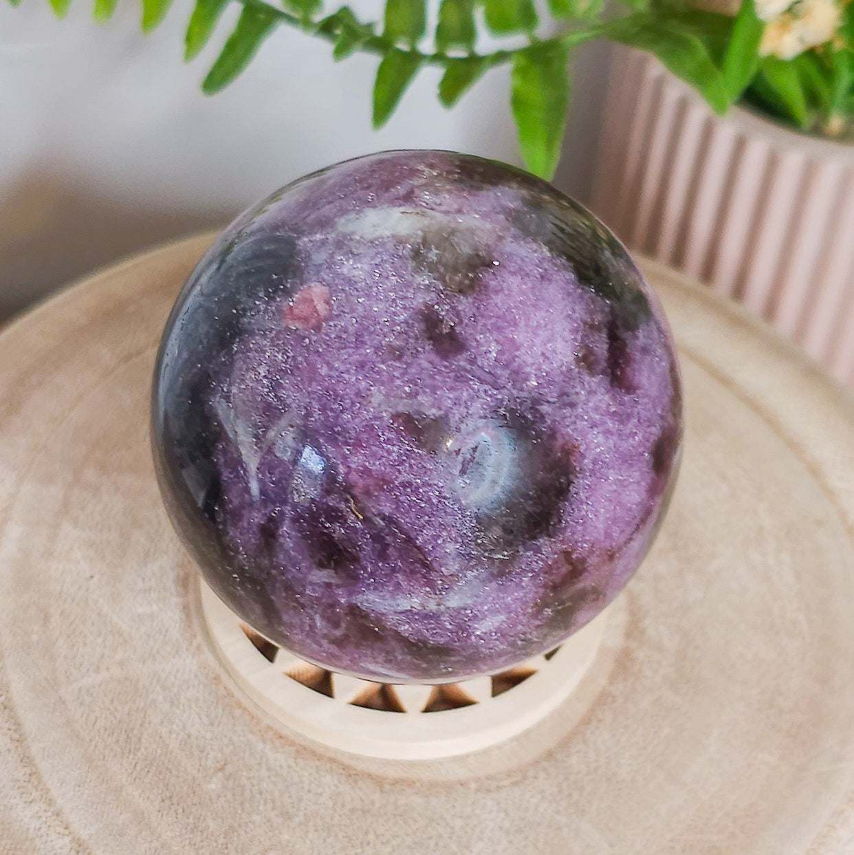 Lepidolite with Pink Tourmaline and Quartz Sphere