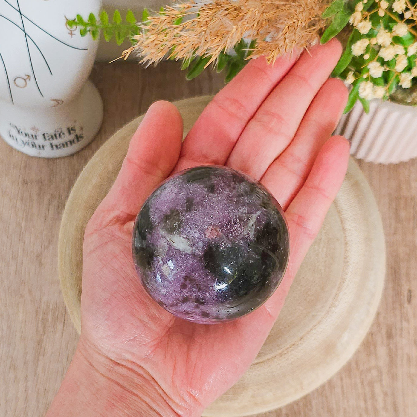 Lepidolite with Pink Tourmaline and Quartz Sphere