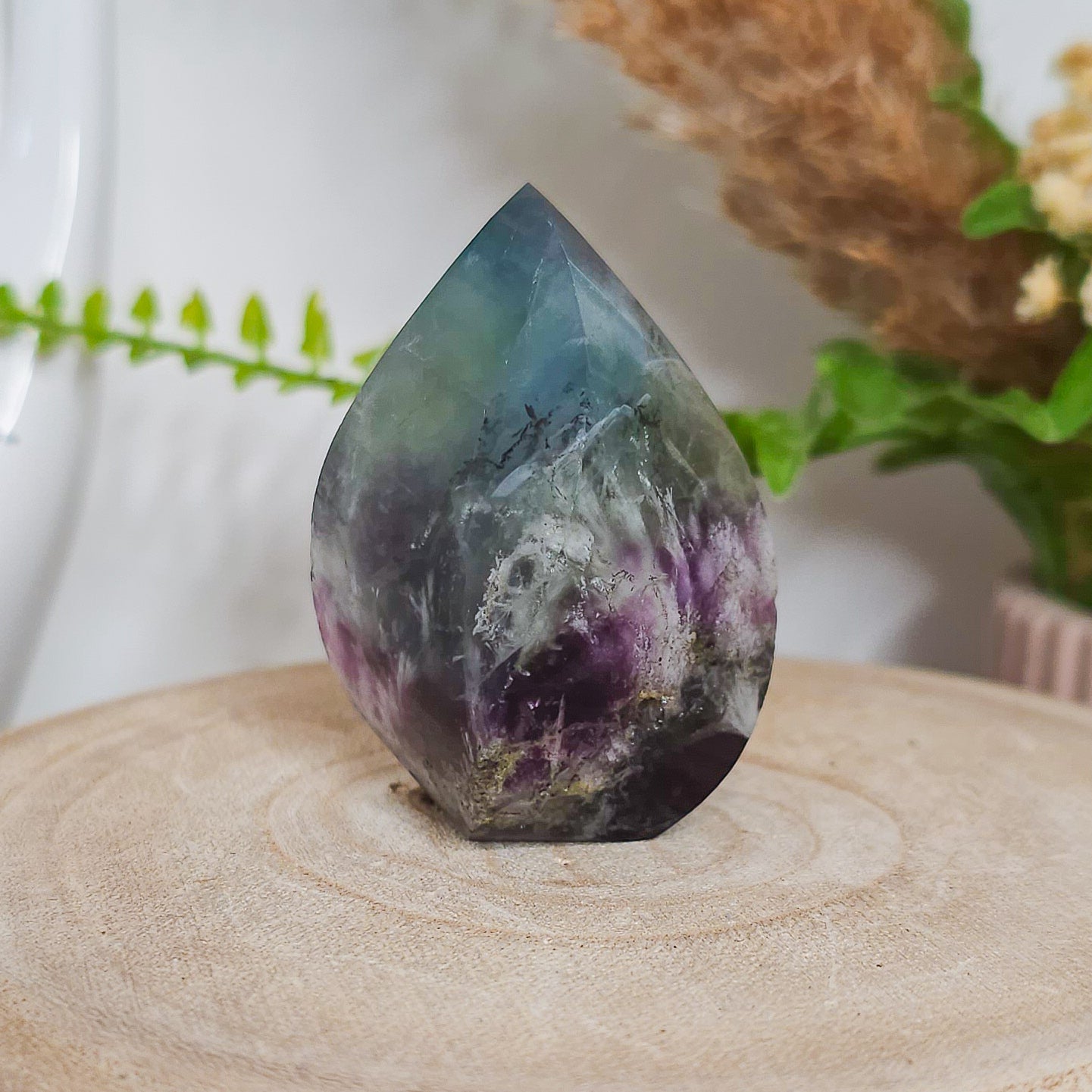 Blue, Green and Purple Feather Fluorite Flame