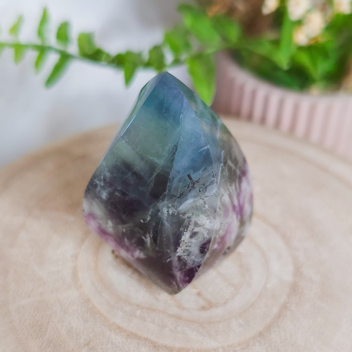 Blue, Green and Purple Feather Fluorite Flame