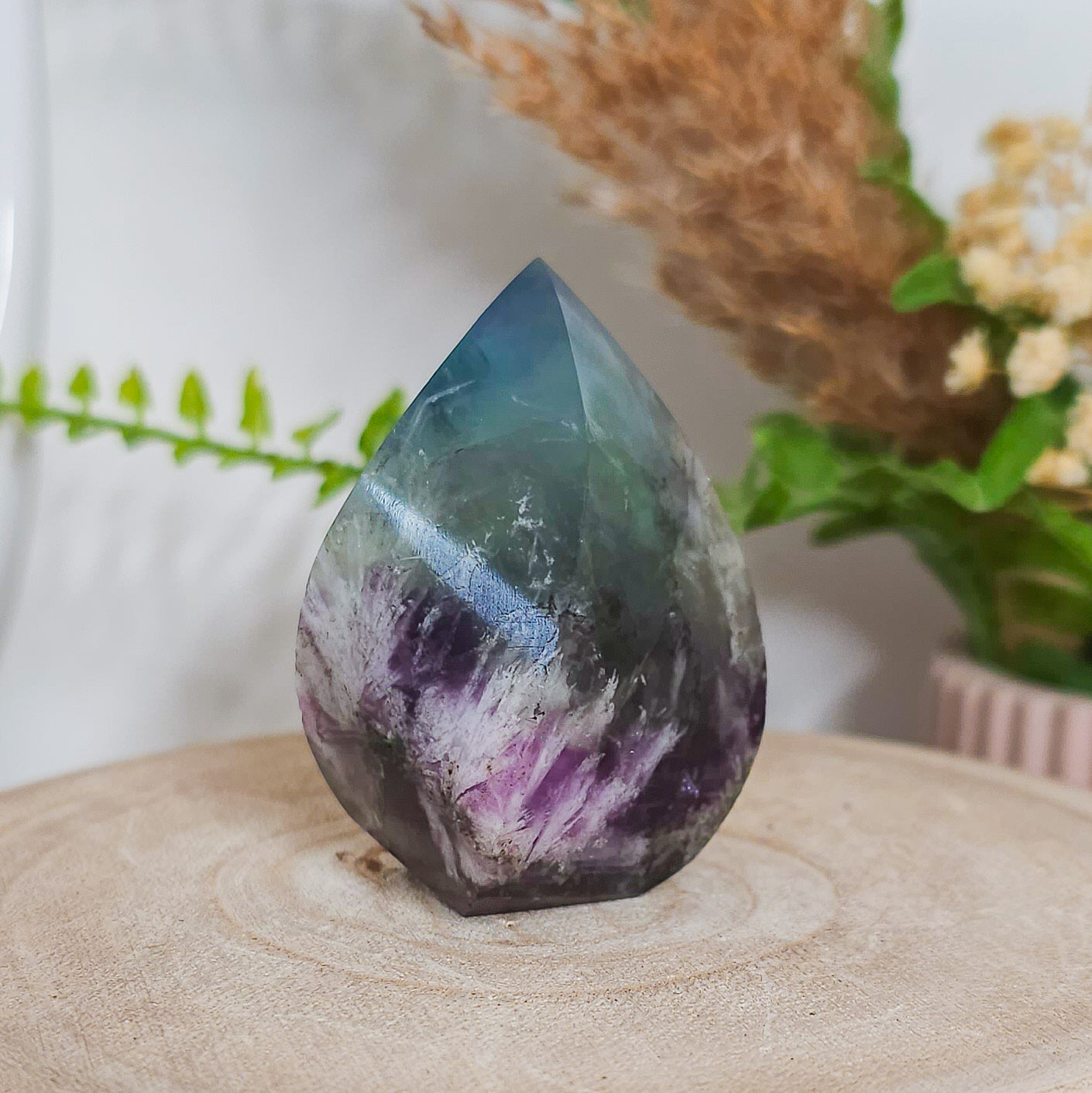 Blue, Green and Purple Feather Fluorite Flame