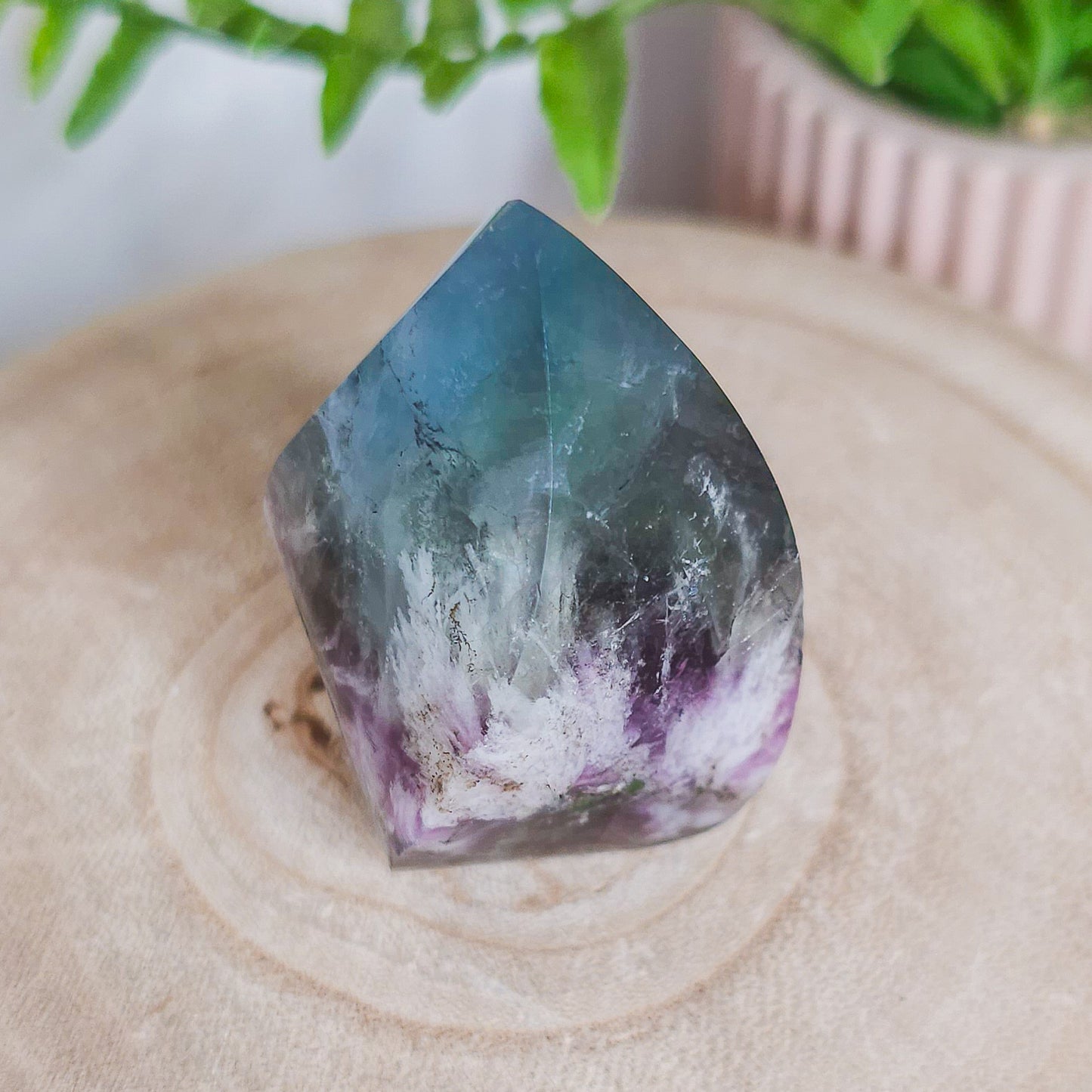 Blue, Green and Purple Feather Fluorite Flame