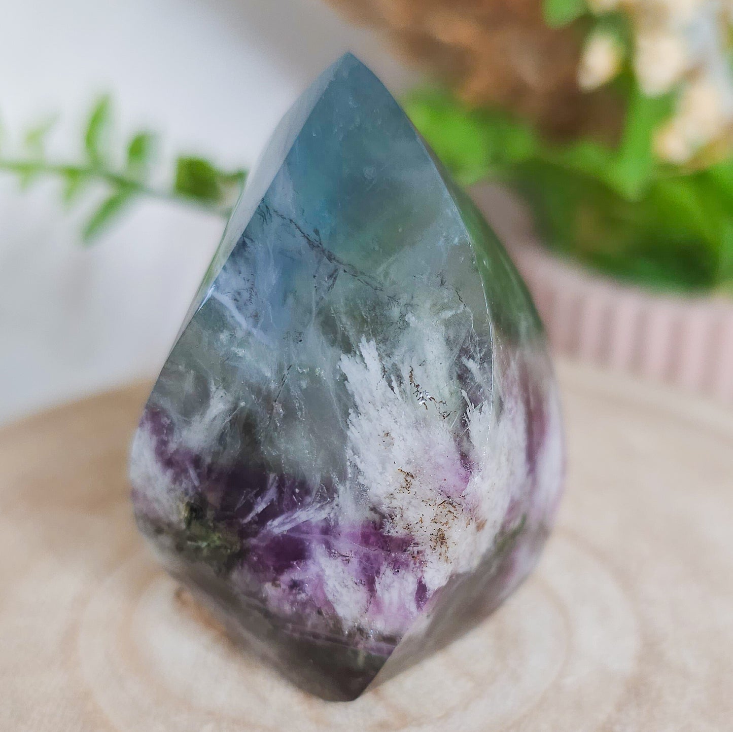 Blue, Green and Purple Feather Fluorite Flame