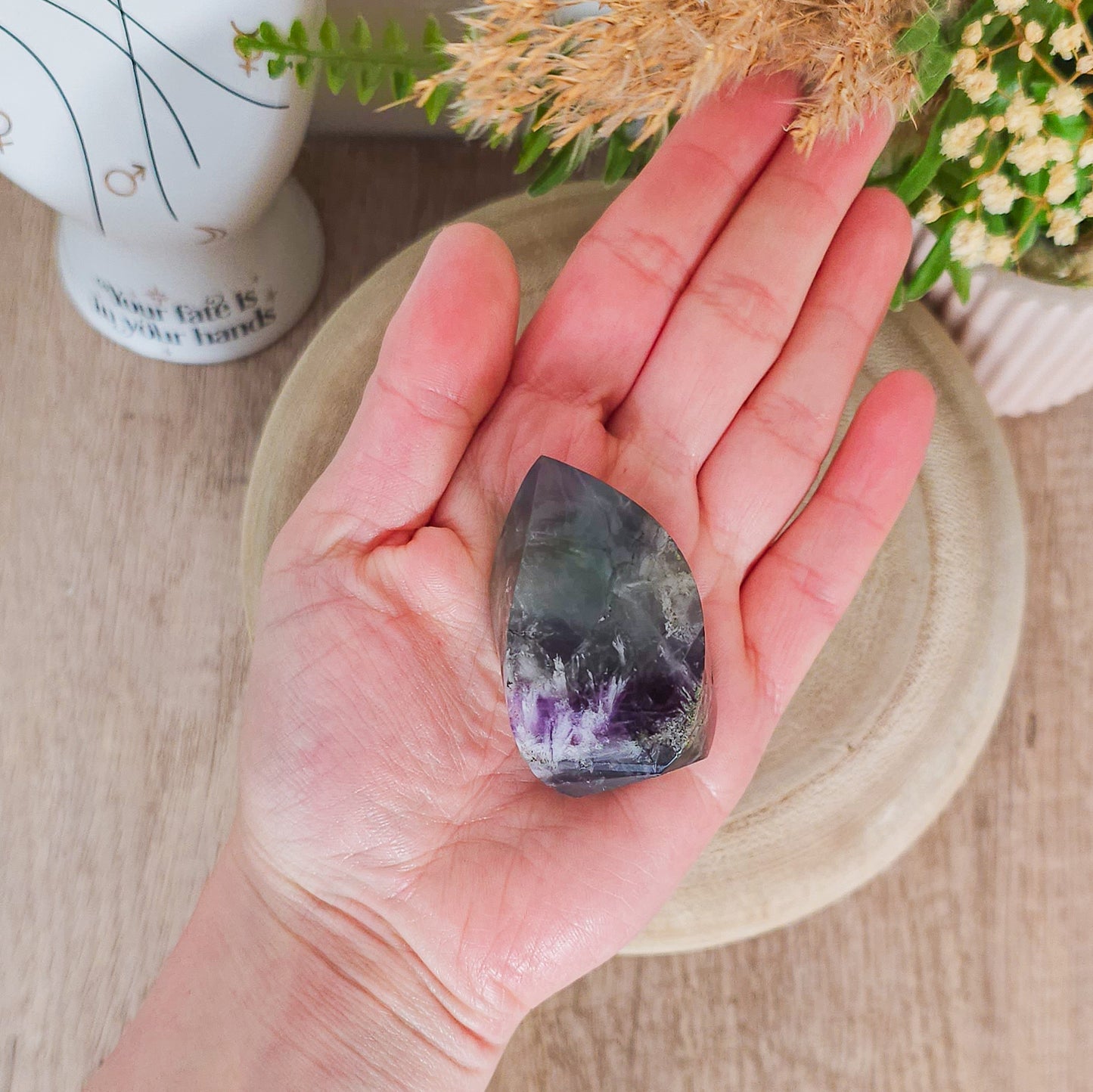 Blue, Green and Purple Feather Fluorite Flame
