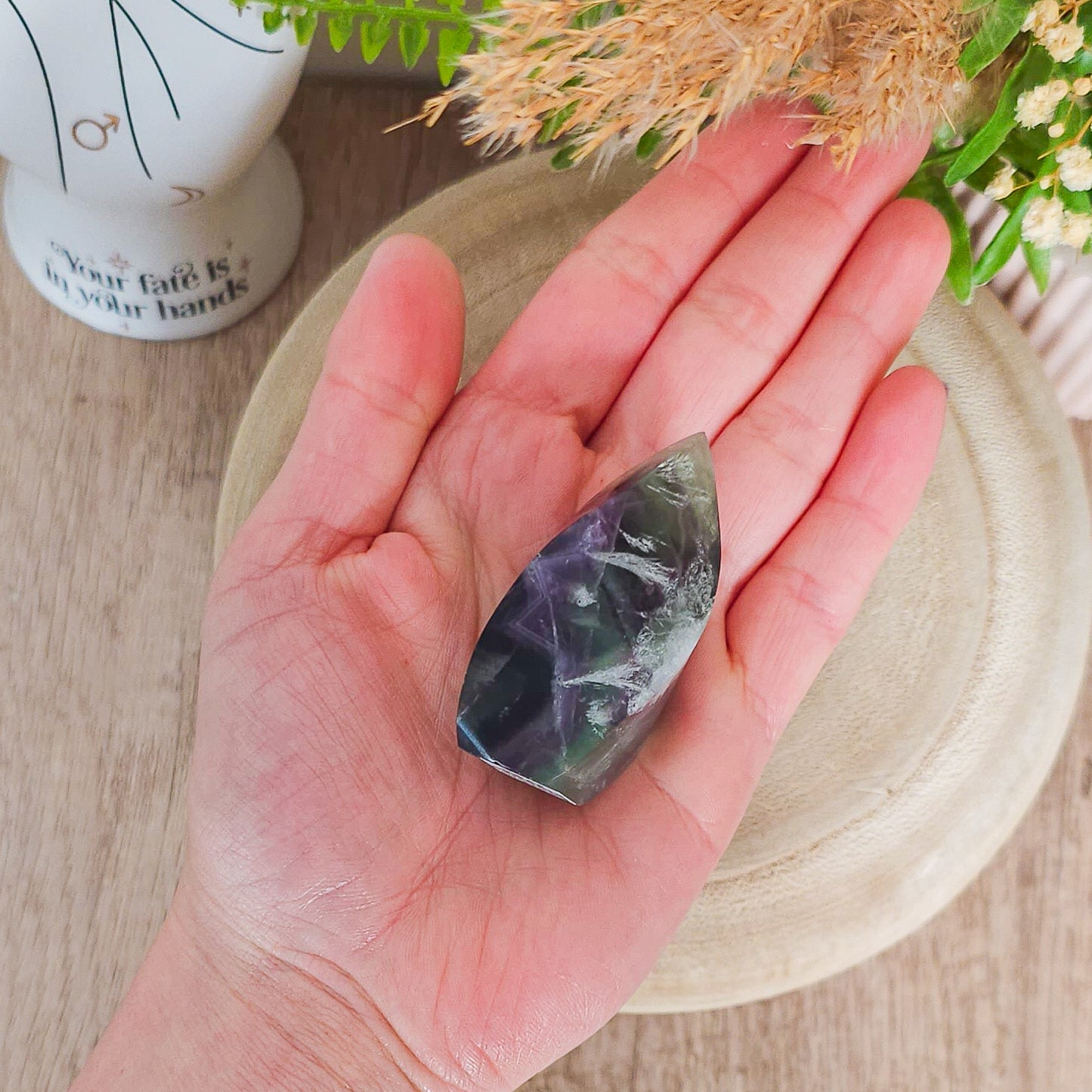 Purple, Blue and Green Feather Fluorite Flame