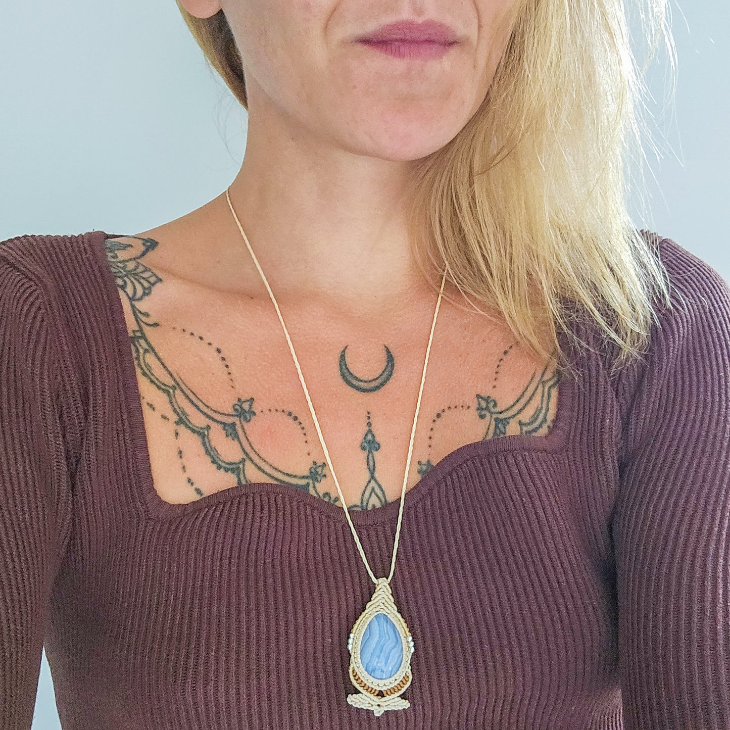 Quiet Bloom | Handmade Necklace with Blue Lace Agate