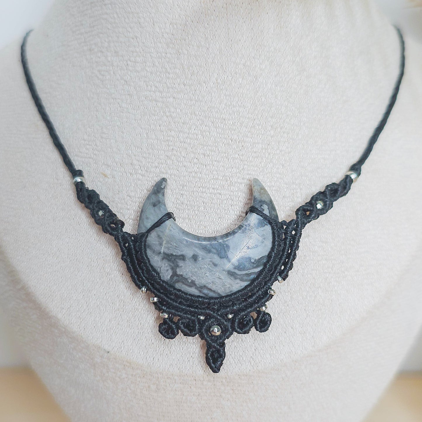 Crescent Flow | Handmade Necklace with Grey Picasso Jasper Crescent Moon