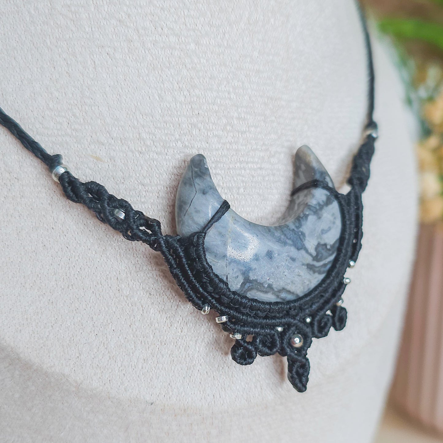 Crescent Flow | Handmade Necklace with Grey Picasso Jasper Crescent Moon