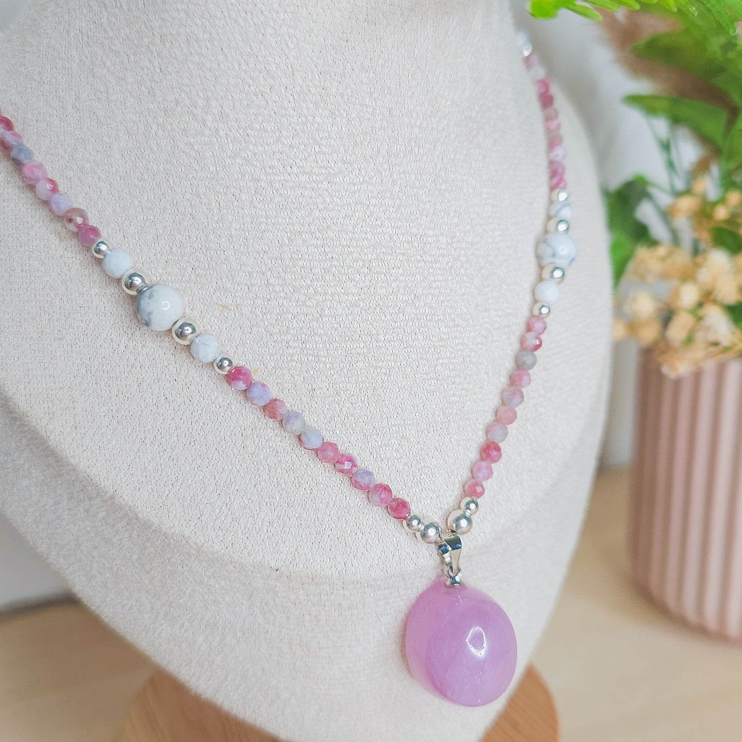 Heart Alchemy | Handmade Necklace with Kunzite, Pink Tourmaline & Lepidolite, Howlite and 925 Silver Beads.