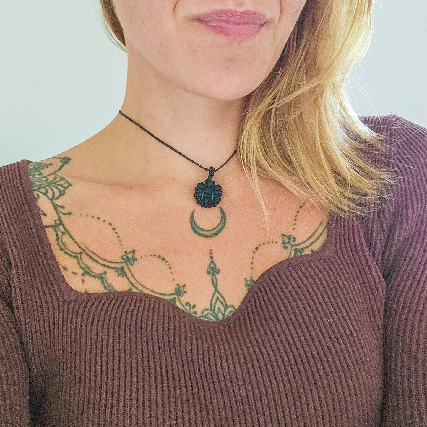 Shadow Bloom | Handmade Necklace with Obsidian Daisy