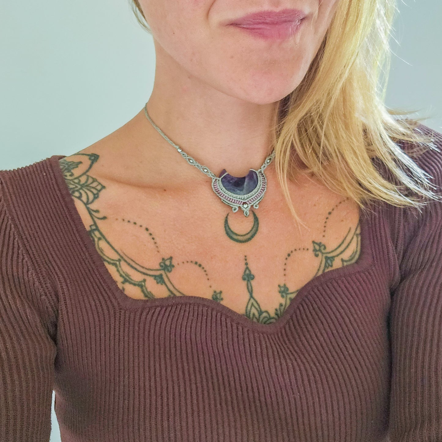 Crescent Clarity | Handmade Necklace with Amethyst Crescent Moon