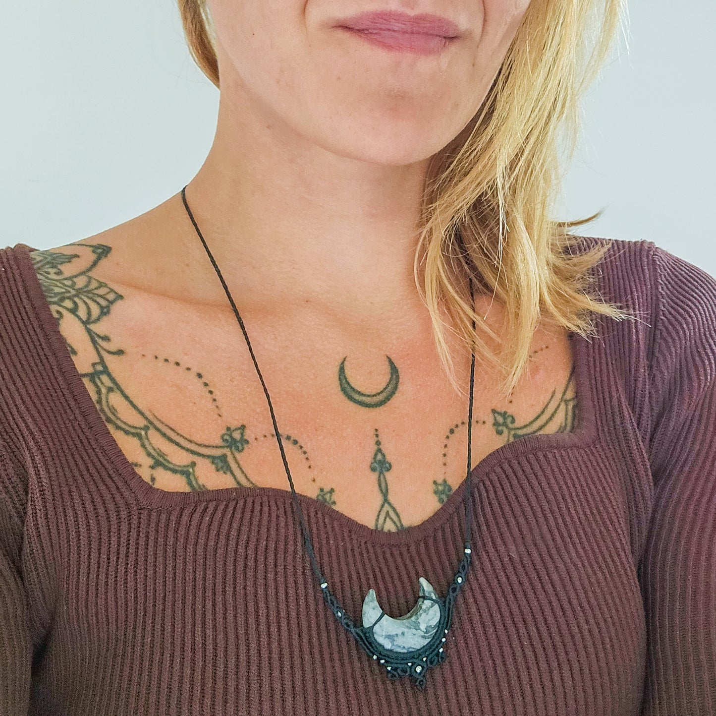 Crescent Flow | Handmade Necklace with Grey Picasso Jasper Crescent Moon