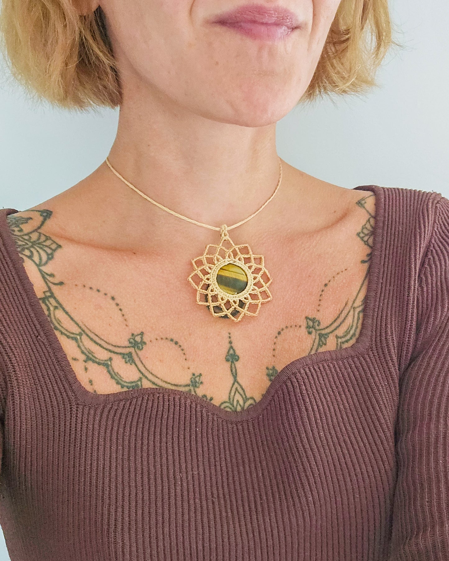 Whispers of Sekhmet | Handmade Mandala Necklace with Tiger's Eye