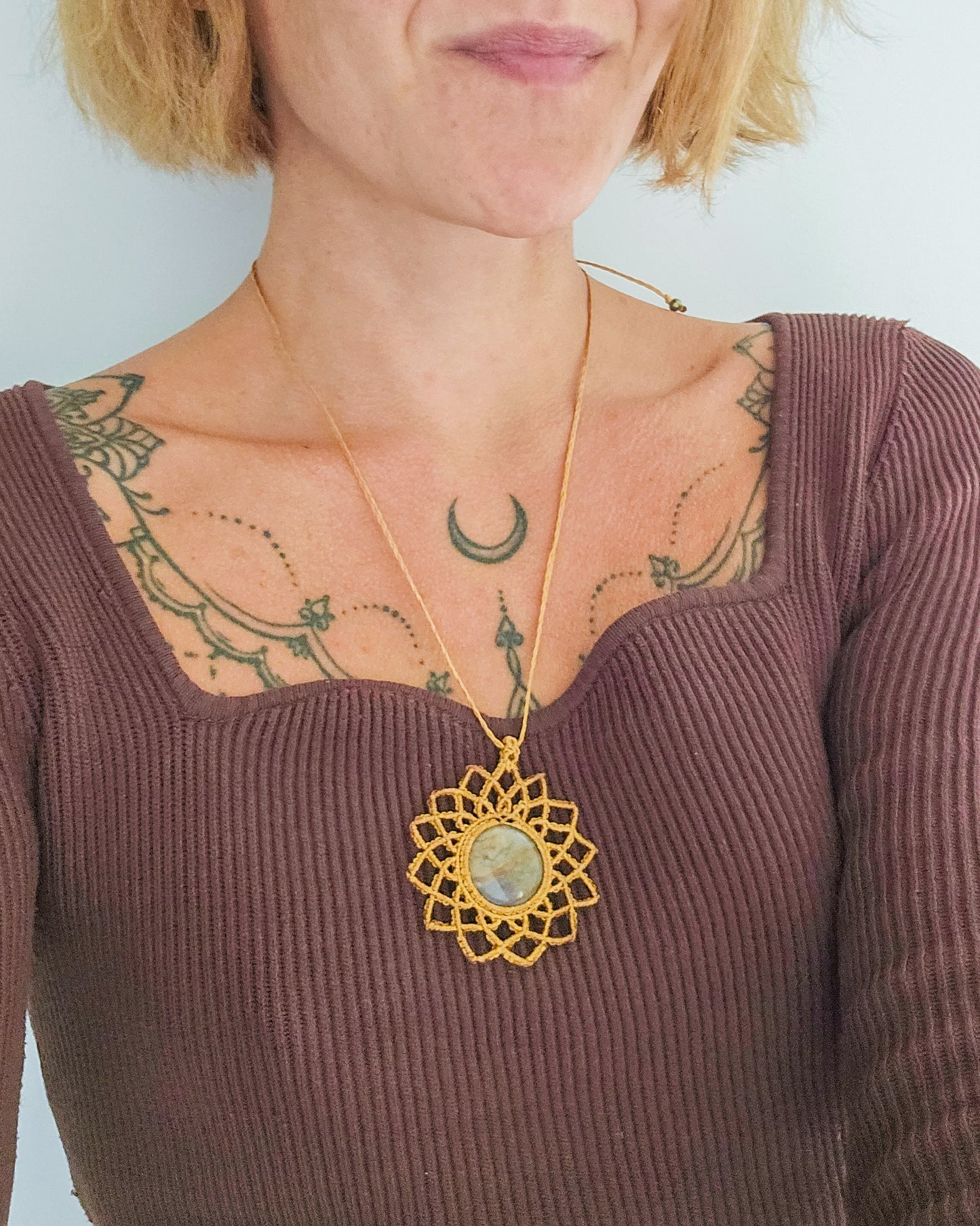 Artisan macrame necklace featuring natural Jasper, designed for stability, strength, and emotional resilience.