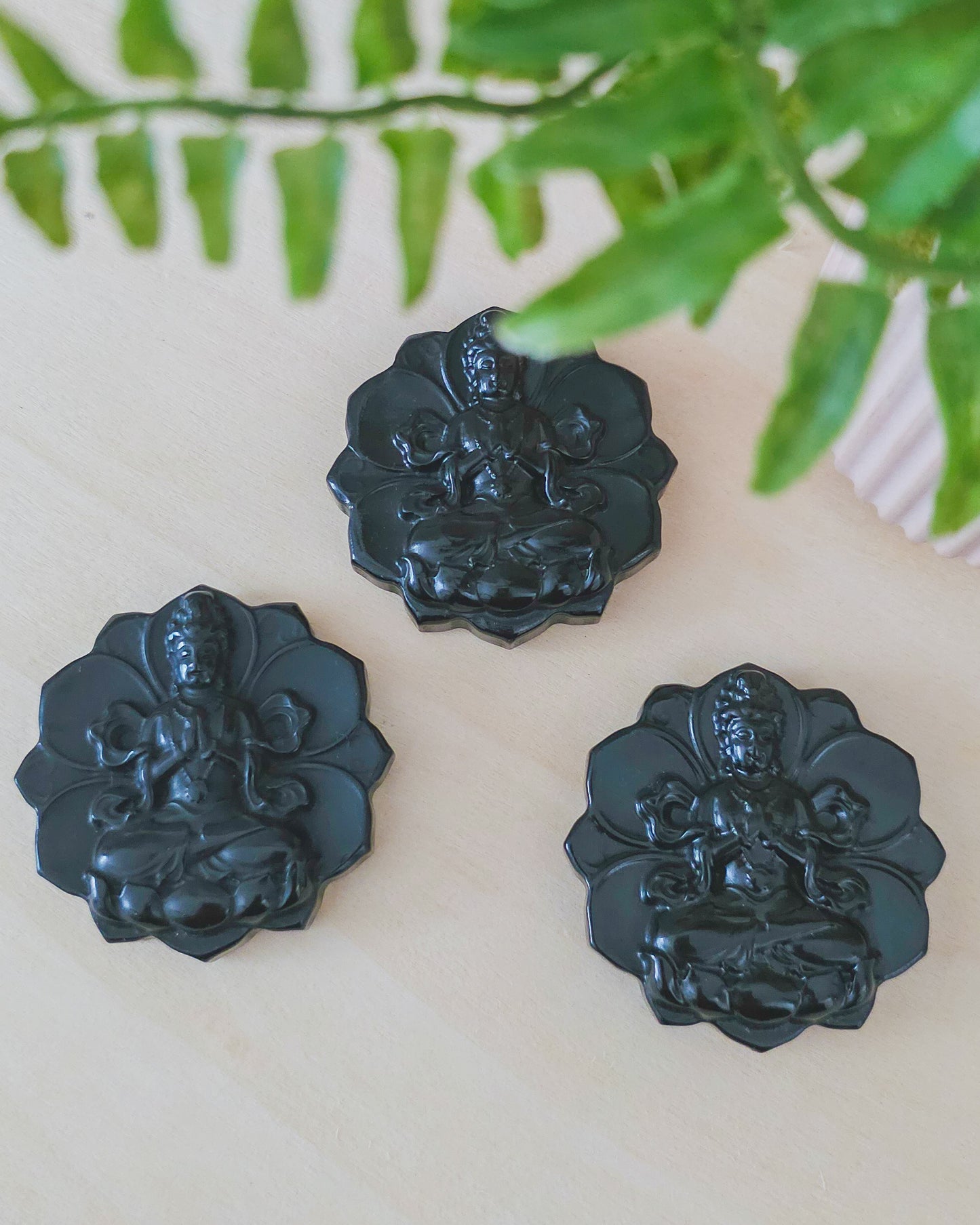 Black Obsidian Buddha on Lotus Flower with stand