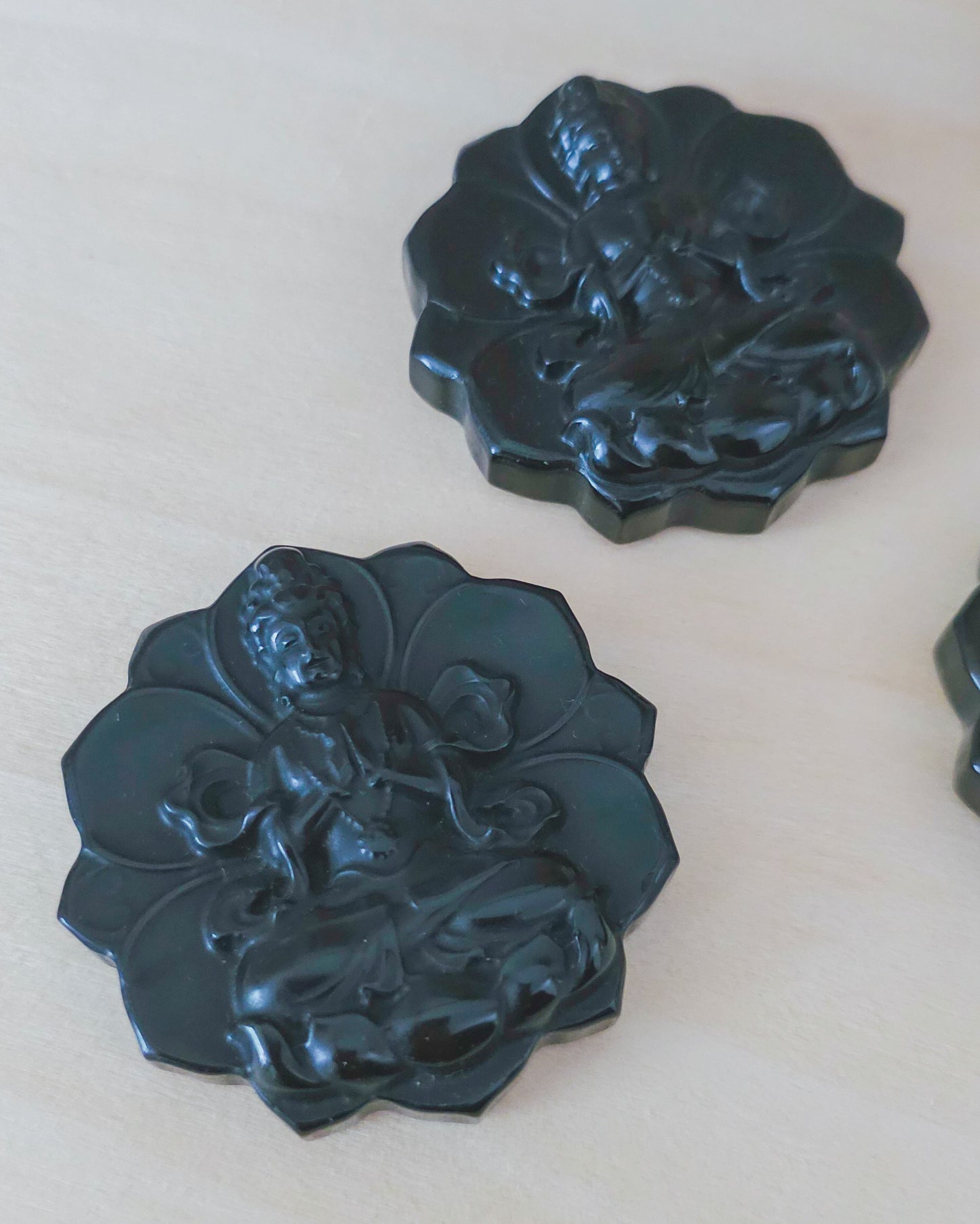 Black Obsidian Buddha on Lotus Flower with stand