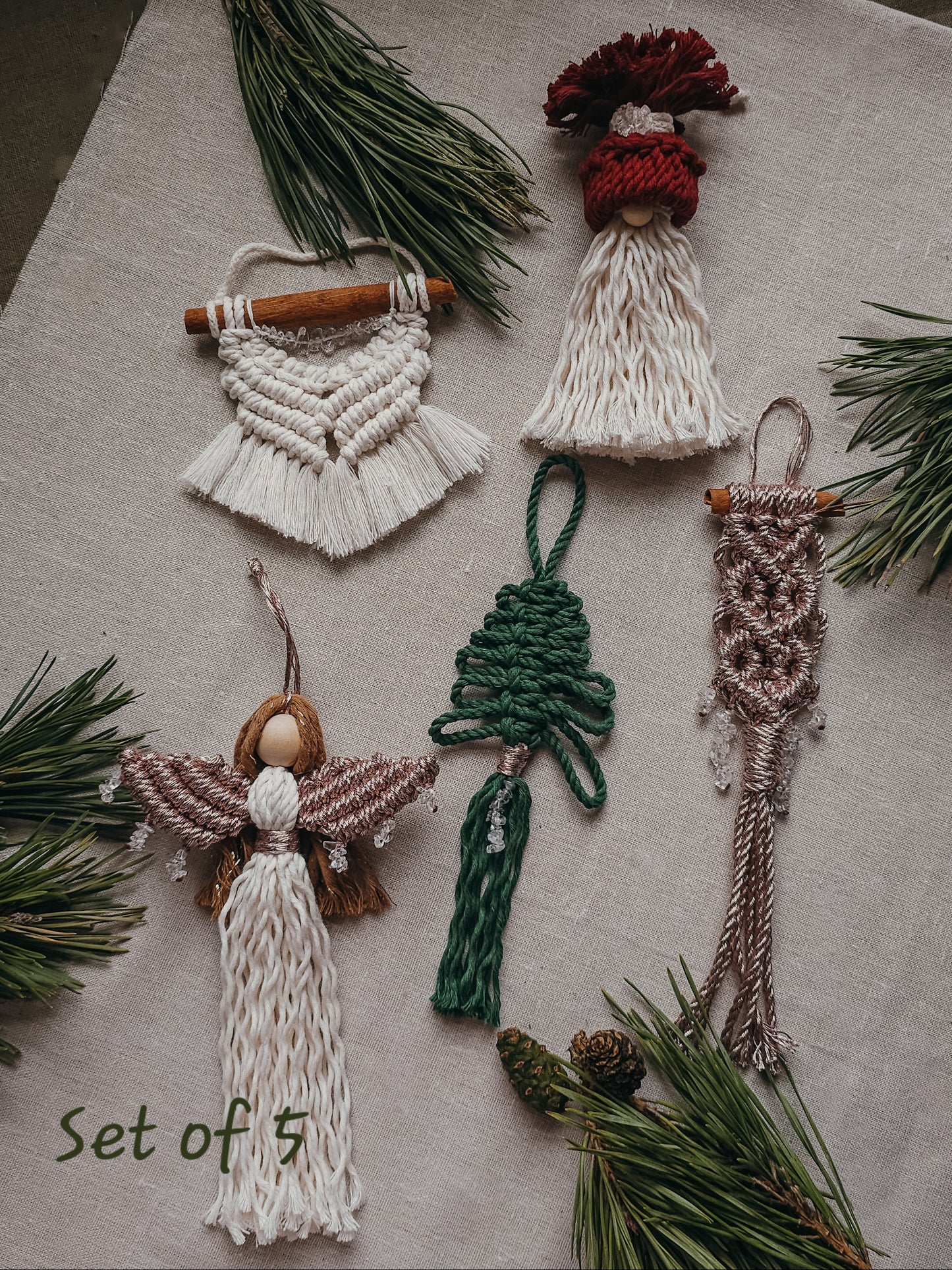 Handmade Christmas Tree Decorations with Clear Quartz and rose gold accents