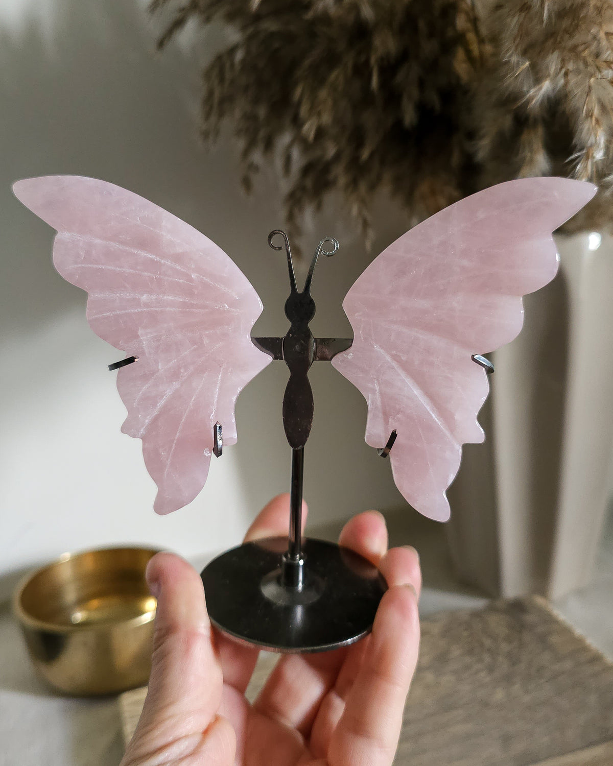 Rose Quartz Butterfly Wings On The Stand