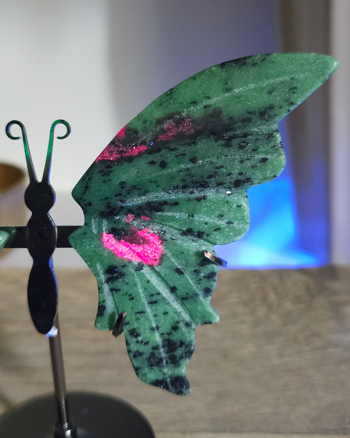 Fluorescent Ruby in Zoisite | Crystal Butterfly Wings On The Stand