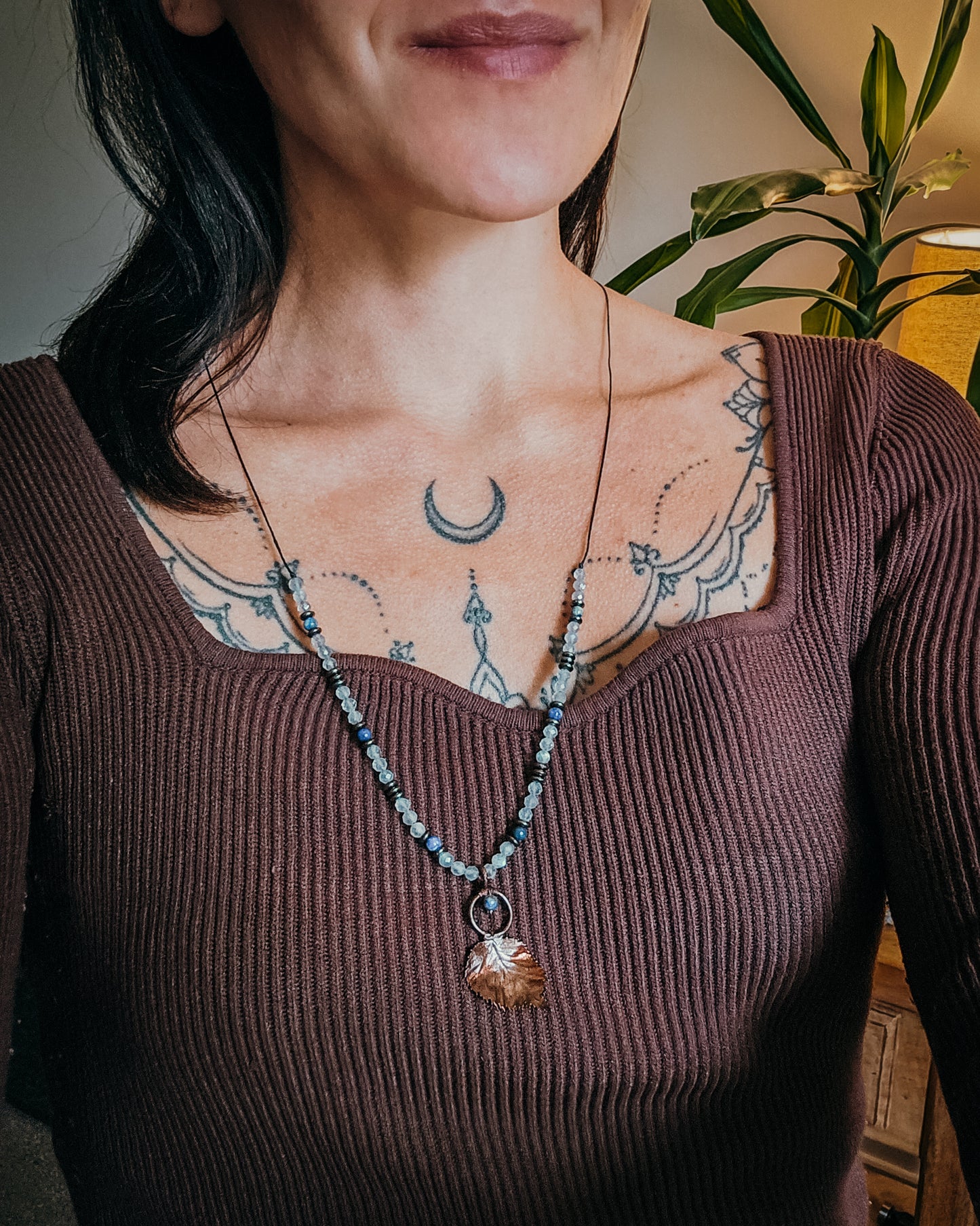 Hazel Spirit with Black Onyx and Dendritic Agate | Scottish Botanical Amulet